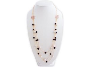 WHITE LABEL - sautoir doré perles noires et blanches bijou fanta - Collier