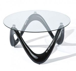 WHITE LABEL - table basse design valentine en verre et piétement - Table Basse Ronde