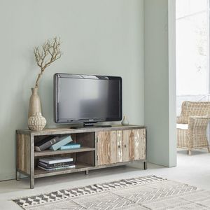 BOIS DESSUS BOIS DESSOUS - meuble tv en bois de pin recyclé et métal 150 vint - Meuble Tv Hi Fi