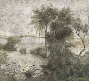 Ananbô - les rives du mékong grisaille - Papier Peint Panoramique