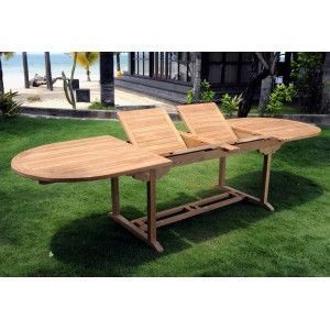 wood-en-stock - table en teck brut naturel xxl - Table De Jardin À Rallonges