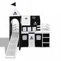 Lit enfant-WHITE LABEL-Lit mezzanine blanc avec échelle toboggan et déco noir
