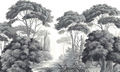 Papier peint panoramique-Ananbô-Pins et Oliviers grisaille