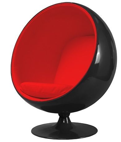 STUDIO EERO AARNIO - Fauteuil et pouf-STUDIO EERO AARNIO-Fauteuil Ballon Aarnio coque noire interieur rouge