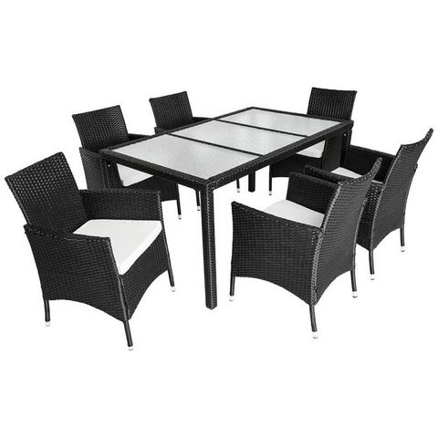 WHITE LABEL - Salle à manger de jardin-WHITE LABEL-Salon de jardin 6 chaises + table noir