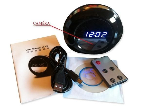 WHITE LABEL - Camera de surveillance-WHITE LABEL-Réveil rond espion télécommandé ou détection de mo