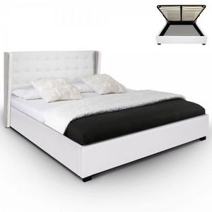 WHITE LABEL - lit-coffre + sommier calzino - blanc - Storage Bed