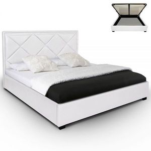 WHITE LABEL - lit-coffre + sommier lemnos - blanc - Storage Bed