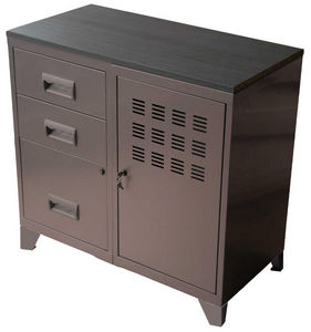 PIERRE HENRY - armoire en métal taupe 1 porte 3 tiroirs 80x40x75, - Office Cabinet