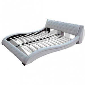 WHITE LABEL - lit cuir 140 x 200 cm blanc - Double Bed