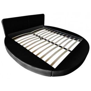 WHITE LABEL - lit cuir 180 x 200 cm noir + matelas - Double Bed