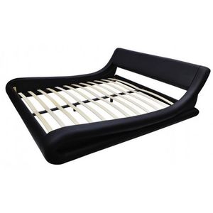 WHITE LABEL - lit cuir design moderne 140 x 200 cm noir - Double Bed
