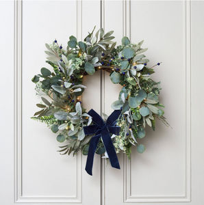 LIGHTS4FUN - baies bleues et nœud en velours - Christmas Wreath
