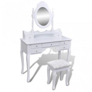 WHITE LABEL - coiffeuse avec miroir et tabouret blanc - Dressing Table