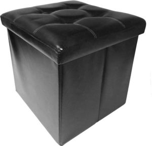 WHITE LABEL - pouf coffre effet cuir noir couvercle capitonné - Floor Cushion