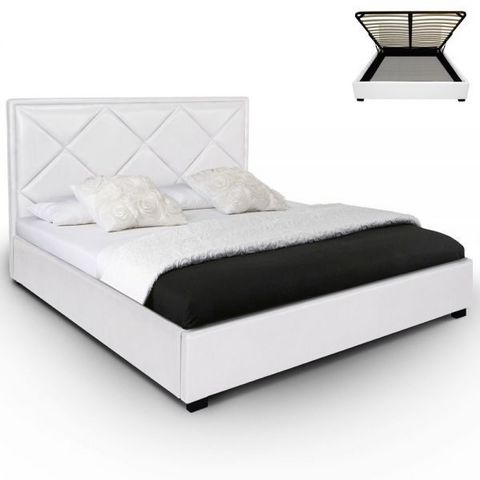 WHITE LABEL - Storage bed-WHITE LABEL-Lit-coffre + sommier Lemnos - Blanc