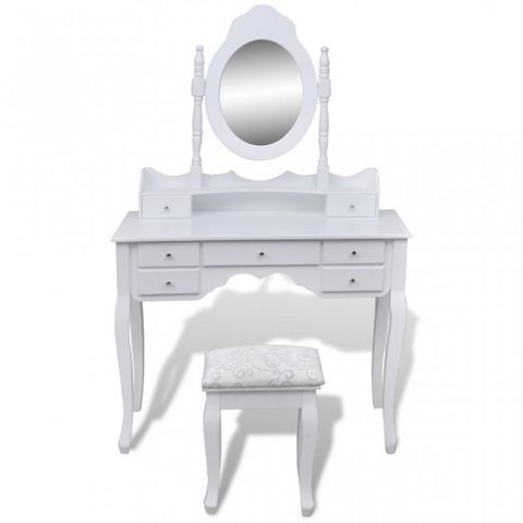 WHITE LABEL - Dressing table-WHITE LABEL-Coiffeuse avec miroir et tabouret blanc