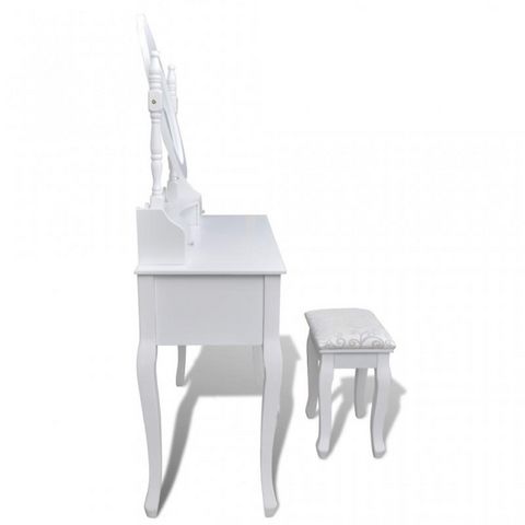 WHITE LABEL - Dressing table-WHITE LABEL-Coiffeuse avec miroir et tabouret blanc