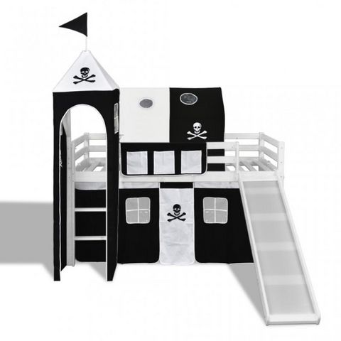 WHITE LABEL - Children's bed-WHITE LABEL-Lit mezzanine blanc avec échelle toboggan et déco noir
