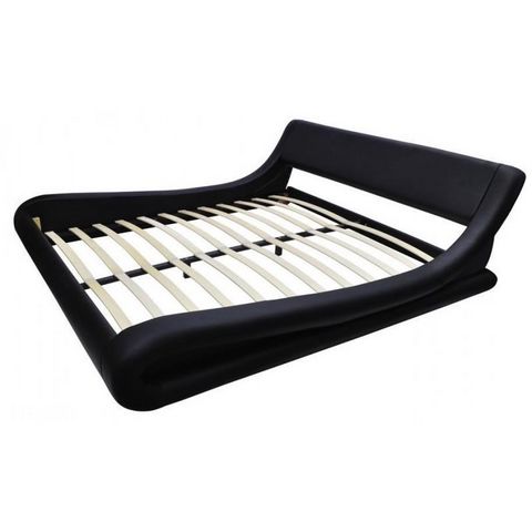 WHITE LABEL - Double bed-WHITE LABEL-Lit cuir design moderne 140 x 200 cm noir