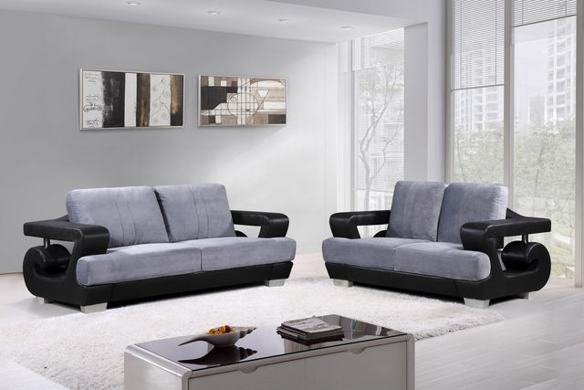 WHITE LABEL - Living room-WHITE LABEL-Ensemble canapé en tissu ultra design 3+2 gris et 