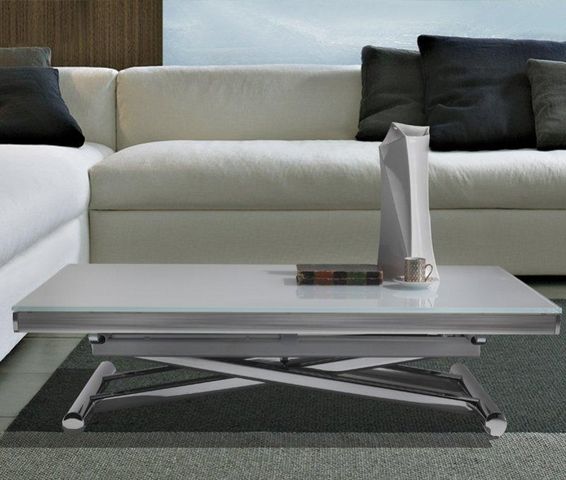 WHITE LABEL - Liftable coffee table-WHITE LABEL-Table basse relevable extensible HAPPENING blanc a