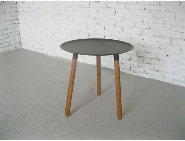 Delorm design - Side table-Delorm design-Bout de canapé rond bois et métal