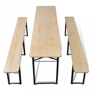 WHITE LABEL - table + 2 bancs pliable avec trou parasol - Picknick Tisch
