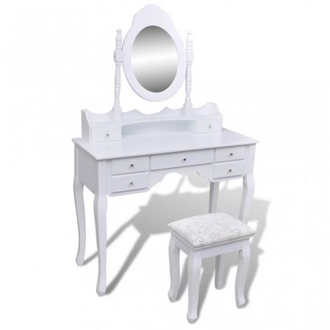 WHITE LABEL - Frisierkommode-WHITE LABEL-Coiffeuse avec miroir et tabouret blanc