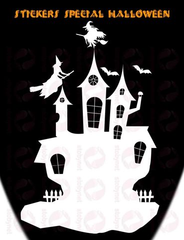 WHITE LABEL - Adhesivo-WHITE LABEL-Sticker château hanté sorcières
