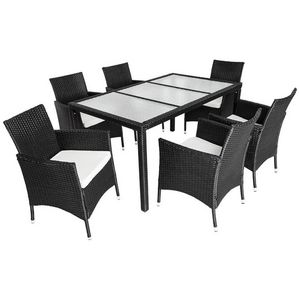 WHITE LABEL - salon de jardin 6 chaises + table noir - Set Tavolo E Sedie Da Giardino
